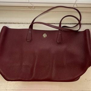 Authentic Tory Burch Large Tote Burgundy Wine with Gold Hardware